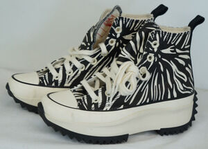 Converse Run Star Hike Platform High Top Zebra Animal Print Black White Women 6